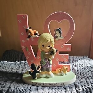 Precious Moments Blonde Girl with Kittens Figurine - Pink & Green